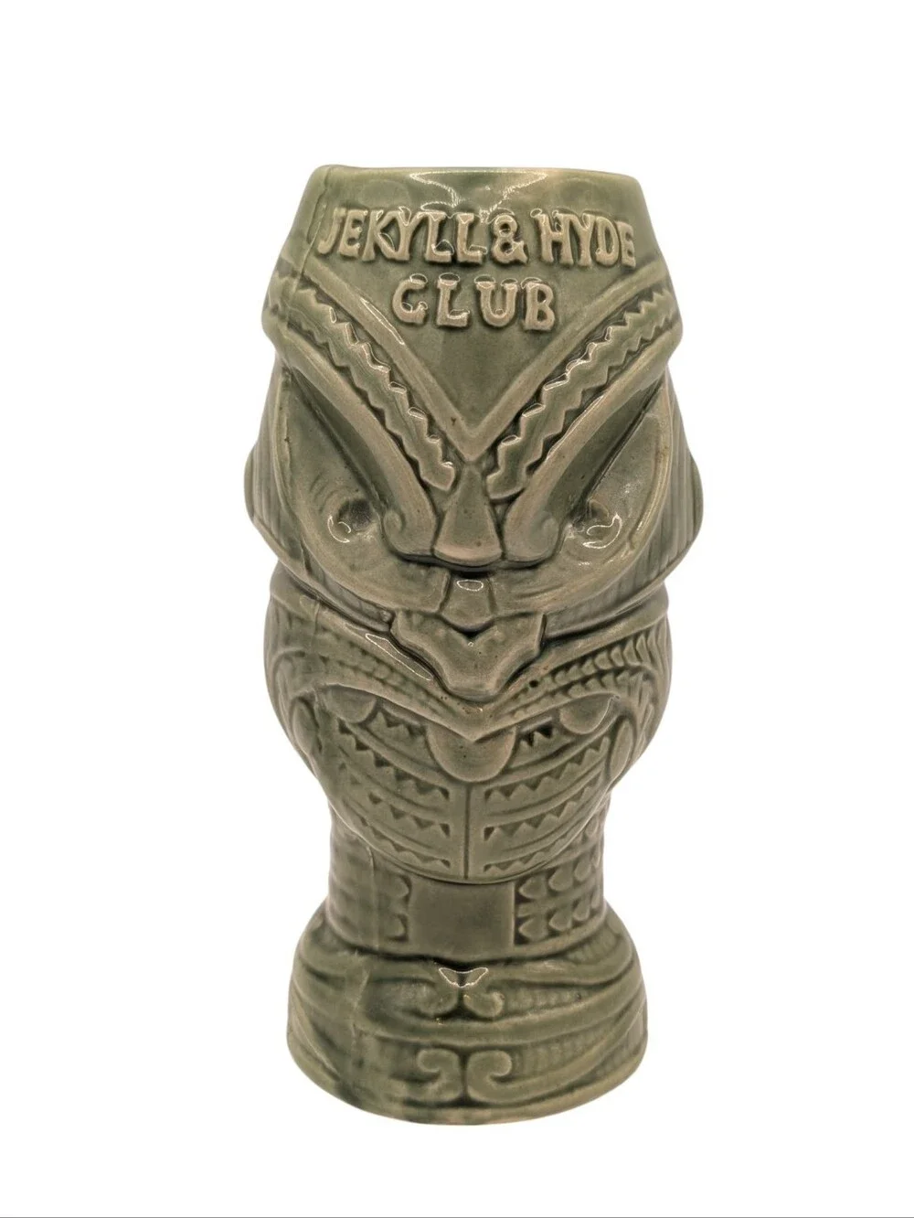 JEKYLL & HYDE CLUB Tiki Mug - Green Glaze Ceramic Cocktail Glass Cup 6.75